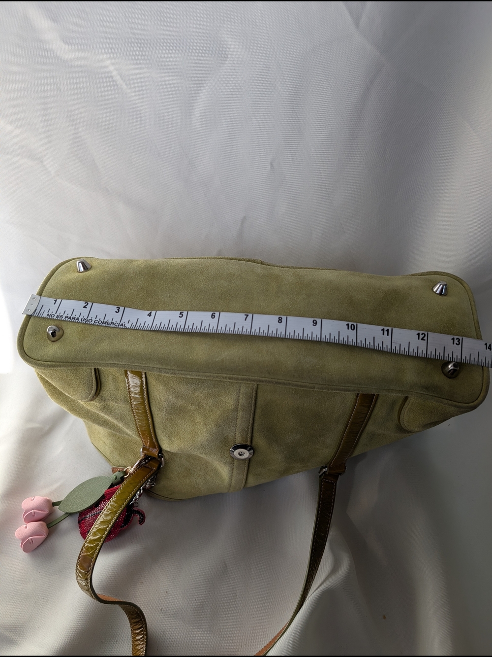 Vintage Y2K Coach Hamptons Suede Buckled Flap Shoulder Bag Lime Green 9271 - Picture 14 of 16